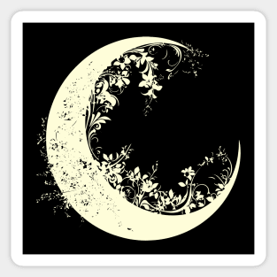 Floral Crescent Moon – Celestial & Botanical Fusion Sticker